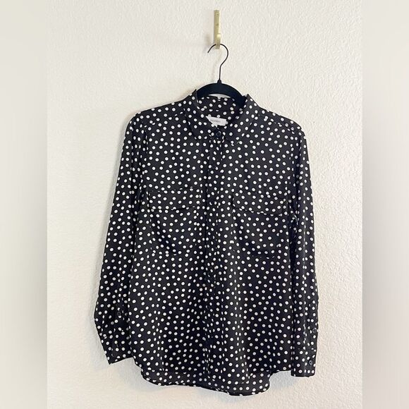 Equipment Slim Signature Blouse with black and white polka dots. Small - Picture 3 of 9